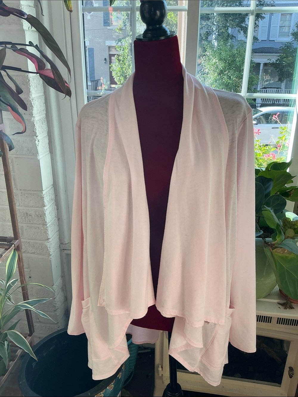 Light Pink Open-Front Draped Women's Sweater Cardigan size L by BRISAS - Picture 3 of 12